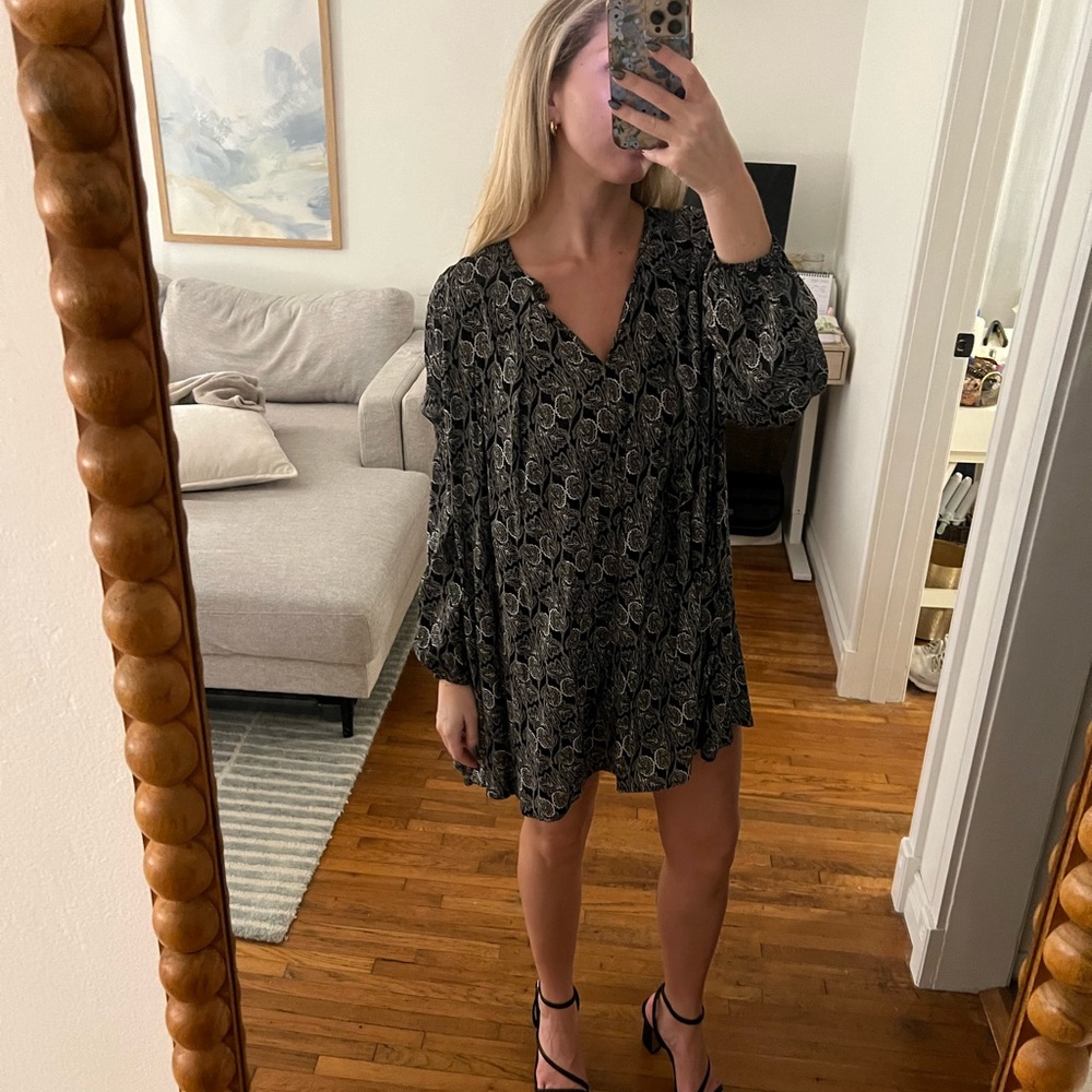 Black Patterned Long Sleeve Dress